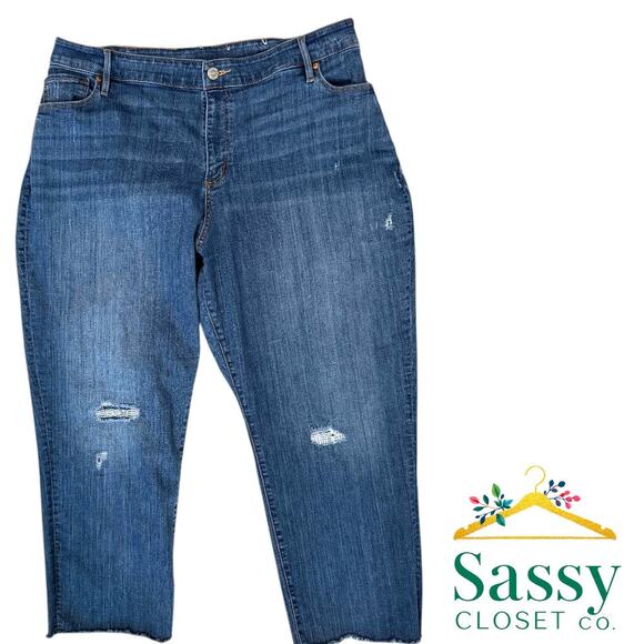 LOFT Denim - LOFT Modern Straight Jeans Distressed Raw Hem Cropped Women’s 26 EUC